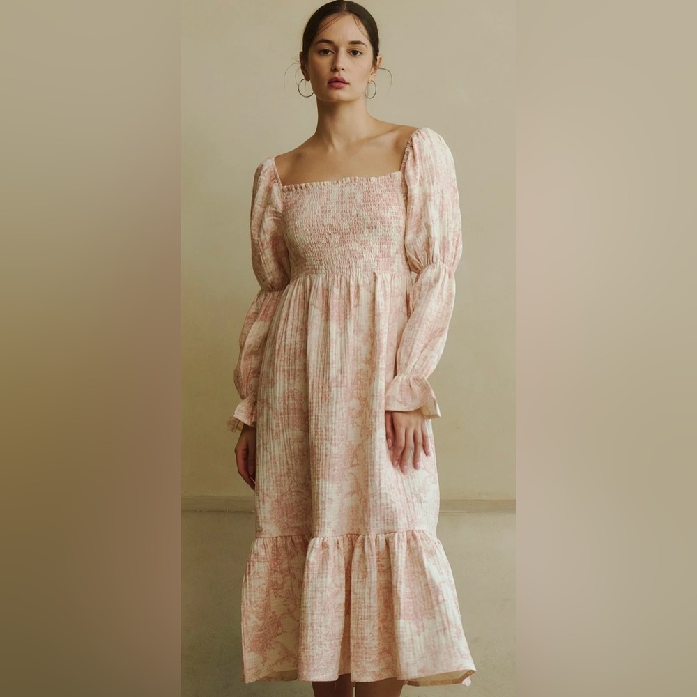 Smocked Square-Neck Maxi Dress in Blush Pink